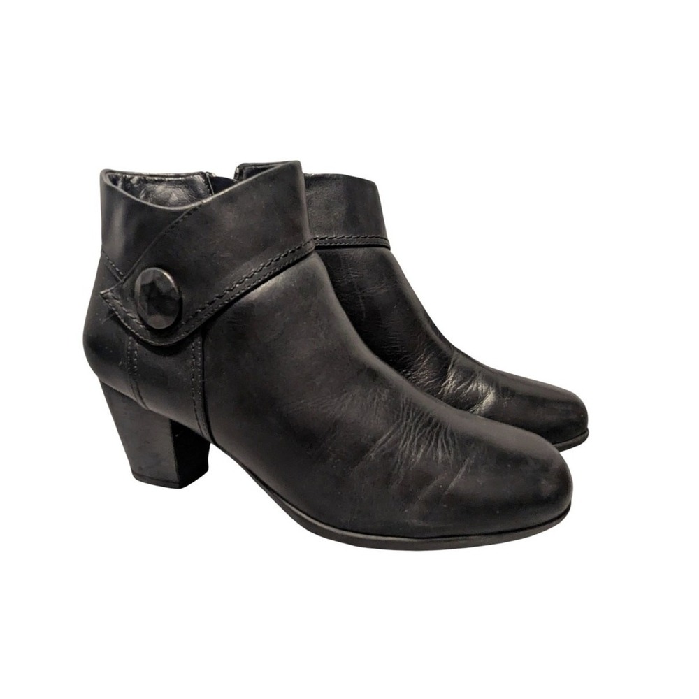 Michelle D Womens Black Leather Button Ankle Boots Block Heel Size 8.5 M